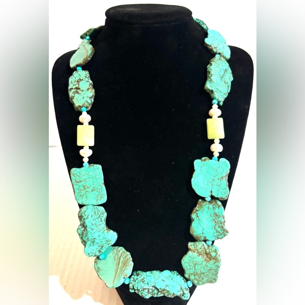 Turquoise Chip Statement Necklace - Blue-Green Artisan Style